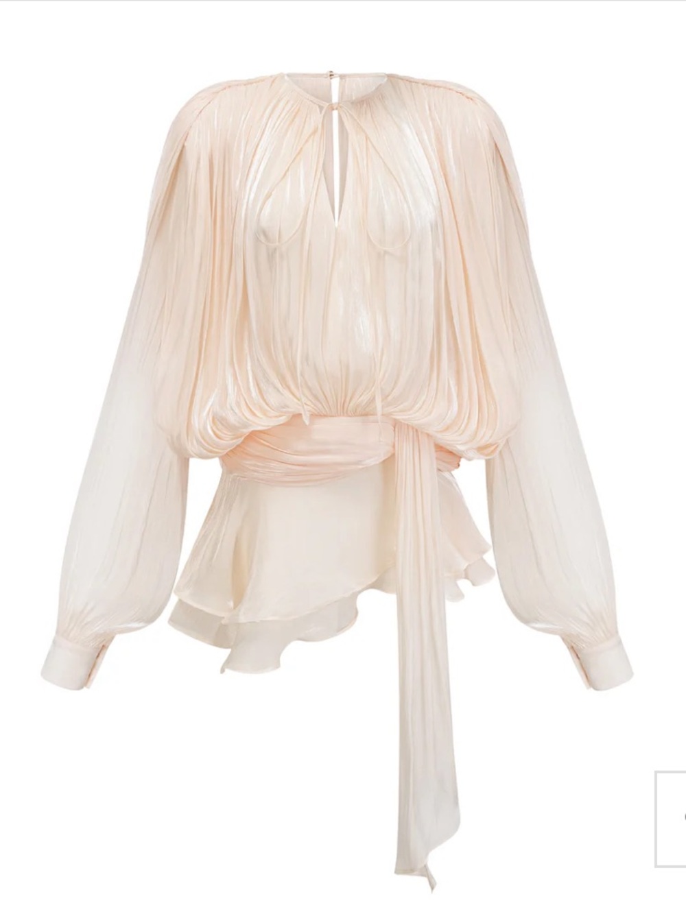 Women's Cream Pleated Tie-Neck Dress - Picture 4 of 14